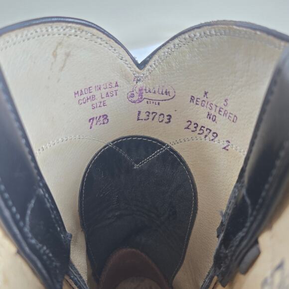 Vintage Justin Classic Roper Cowhide Western Black‎ Boots Women's Size 7.5B - Picture 9 of 9